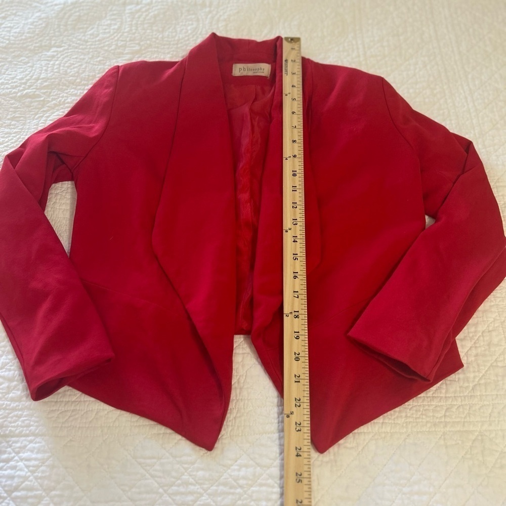 Anthropologie Philosophy Red Collarless Cropped Blazer. Size Small. - Picture 5 of 8